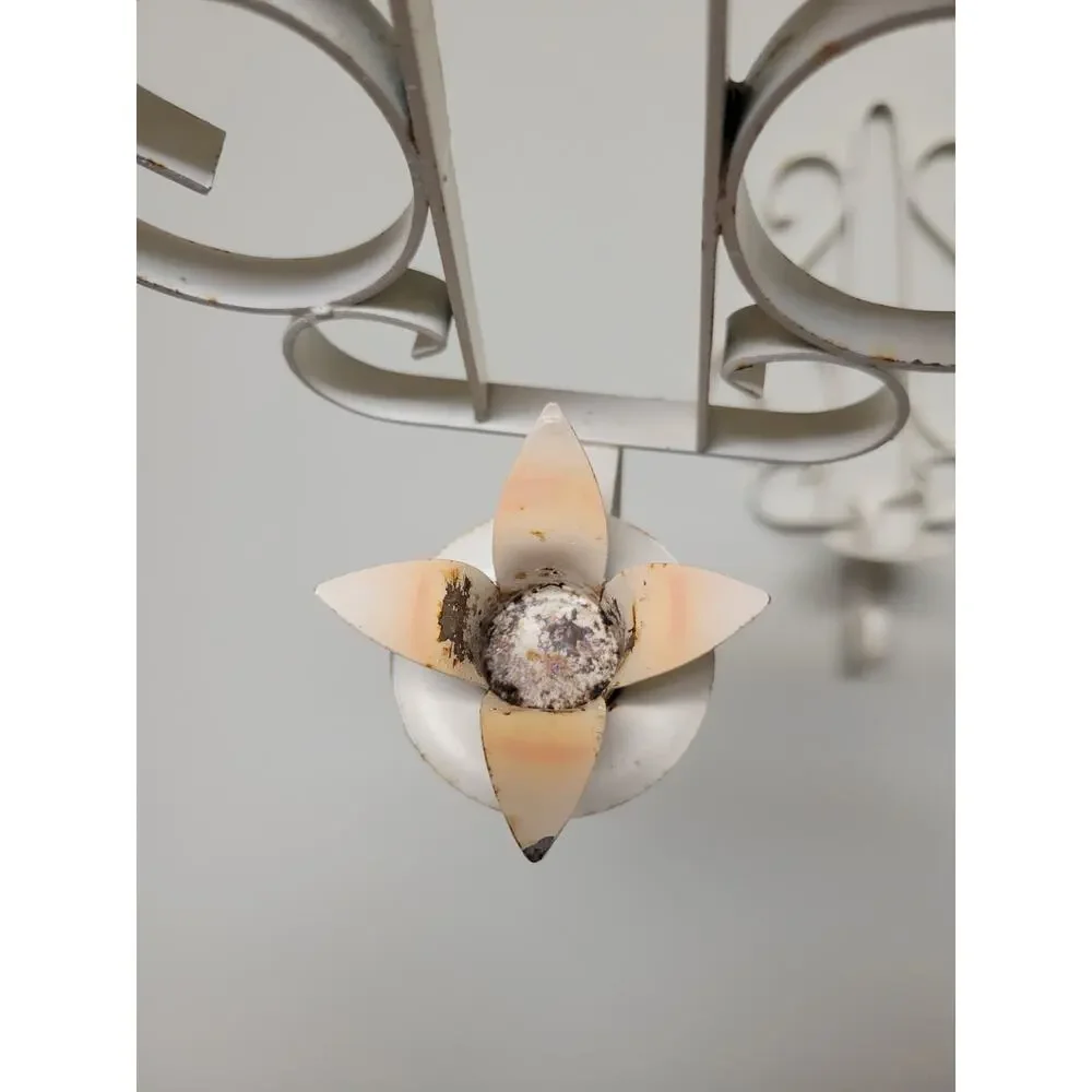 Vintage White Metal Scroll Wall Sconces Pair Mid Century Candle Holder Set